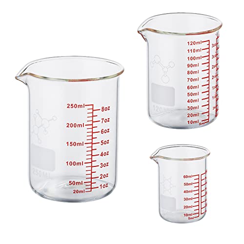 Ackers BORO3.3 Ackers Mini Glass Measuring Beaker Set, Borosilicate, 2oz 4oz 8oz Measuring Cups - Image 1