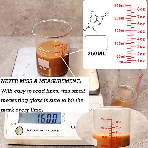 Ackers BORO3.3 Ackers Mini Glass Measuring Beaker Set, Borosilicate, 2oz 4oz 8oz Measuring Cups - Image 5