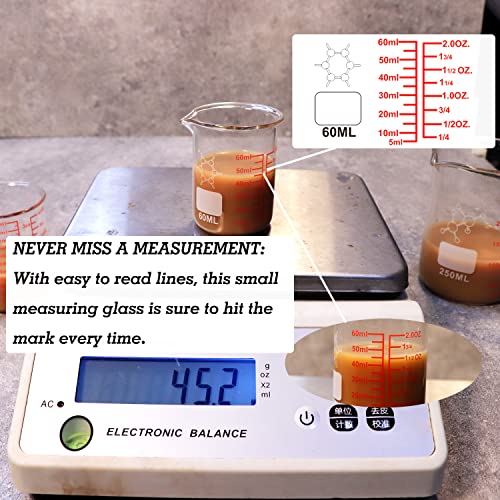 Ackers BORO3.3 Ackers Mini Glass Measuring Beaker Set, Borosilicate, 2oz 4oz 8oz Measuring Cups - Image 3