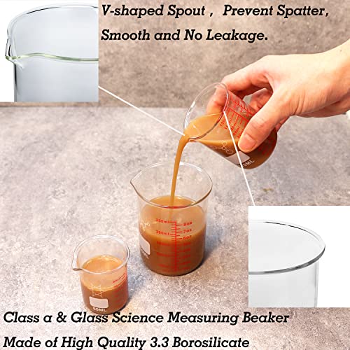 Ackers BORO3.3 Ackers Mini Glass Measuring Beaker Set, Borosilicate, 2oz 4oz 8oz Measuring Cups - Image 2