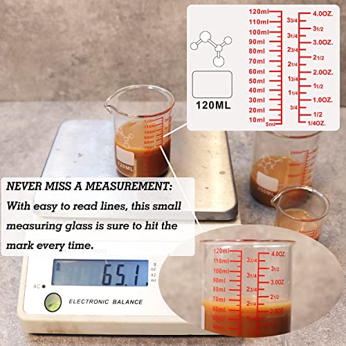 Ackers BORO3.3 Ackers Mini Glass Measuring Beaker Set, Borosilicate, 2oz 4oz 8oz Measuring Cups - Image 4