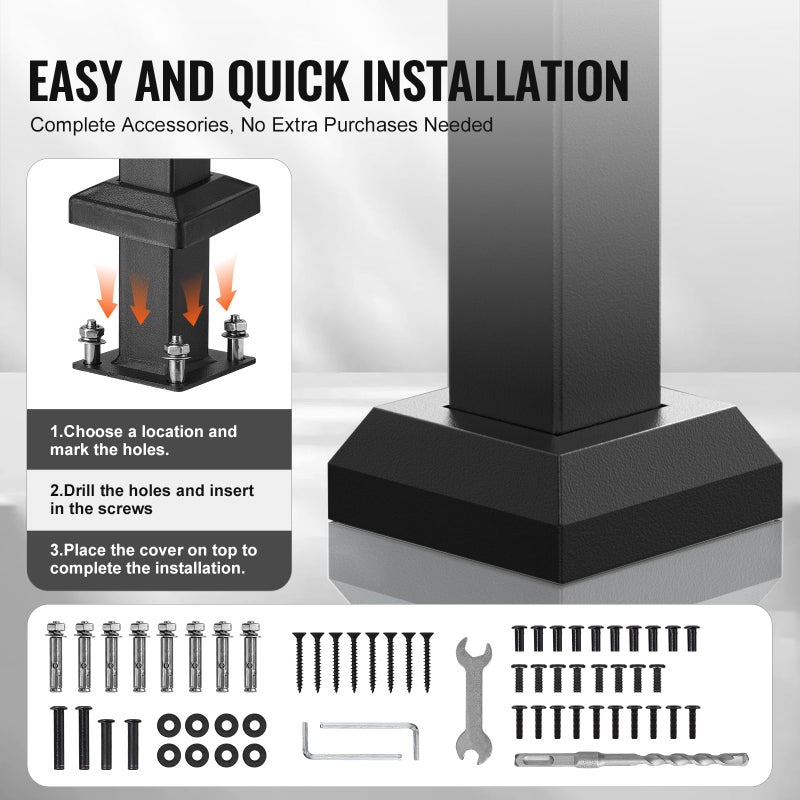 VEVOR Handrails for Outdoor Steps, 2 Step Stair Hand Rail Kit, Transitional Carbon Steel Railings with Installation Kit, Stair Rails for Seniors, Concrete Steps & Porch & Deck, Black Retro Arch - Image 4