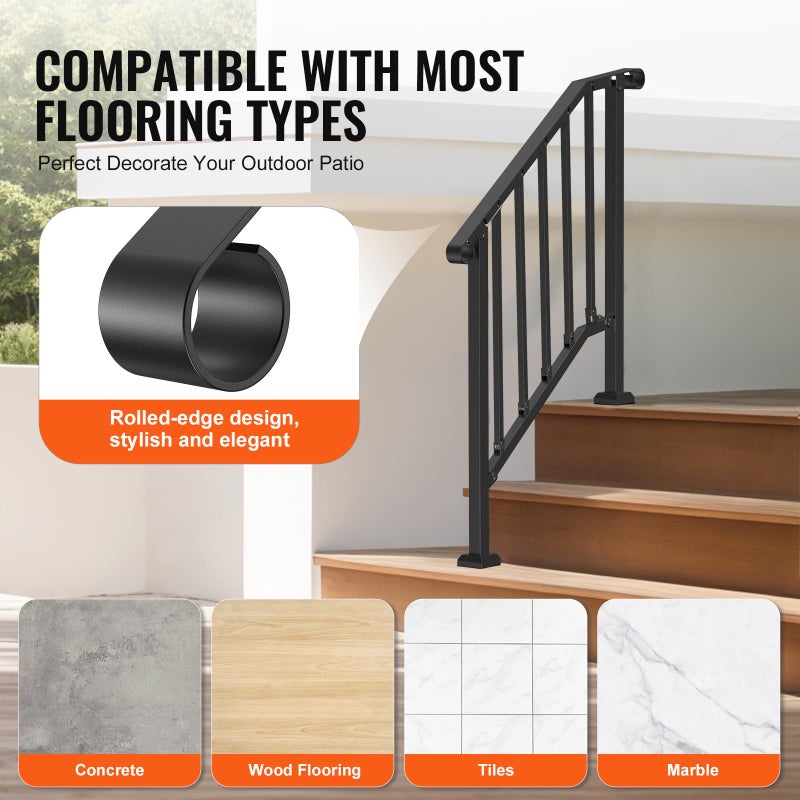 VEVOR Handrails for Outdoor Steps, 2 Step Stair Hand Rail Kit, Transitional Carbon Steel Railings with Installation Kit, Stair Rails for Seniors, Concrete Steps & Porch & Deck, Black Retro Arch - Image 5