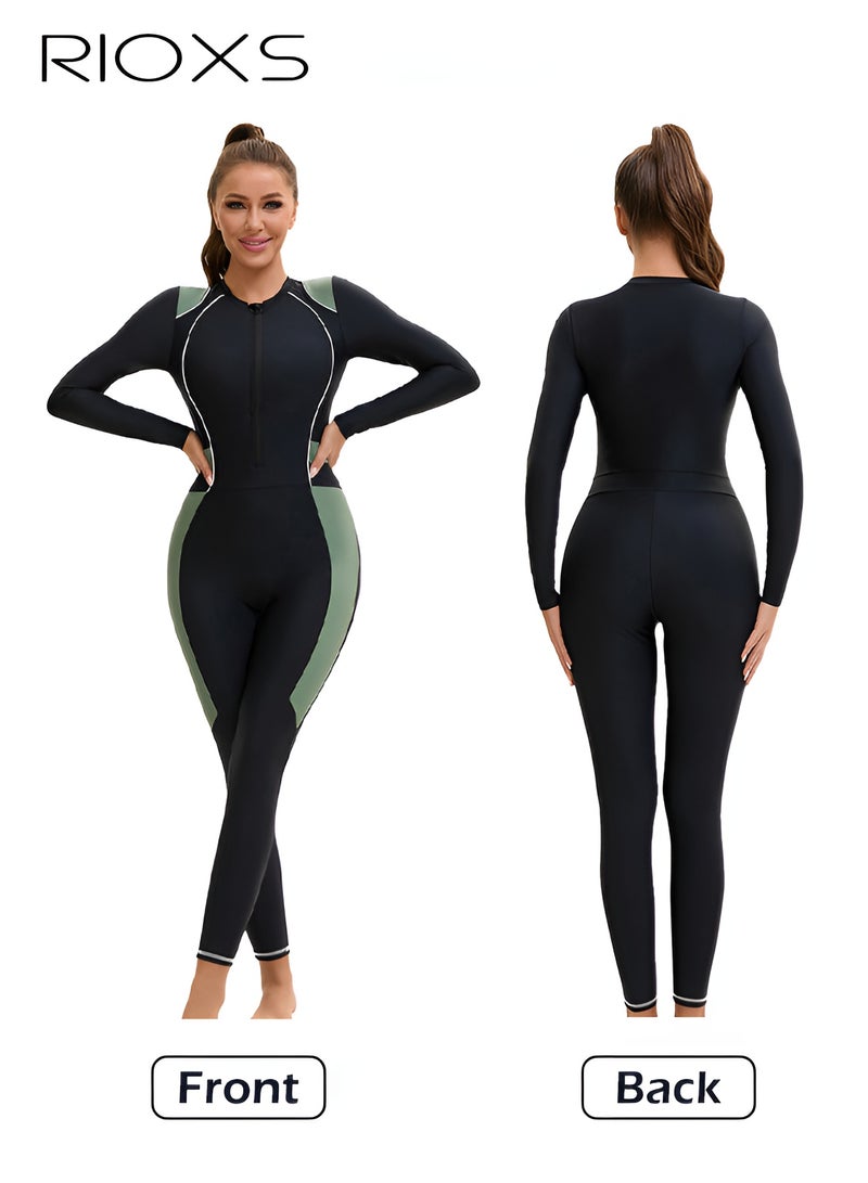 RIOXS Women's One Piece Swimsuit, Full Body Bathing Suit, Zip Front Long Sleeve Long Leg Swimwear For Women, UV Sun Protection Swimsuit, Muslim Swimming Suit, Laides Surfing Sports Swimwear, Great For Rafting/ Water Skiing/ Canoeing/ Summer Beach/ Water Park - Image 3