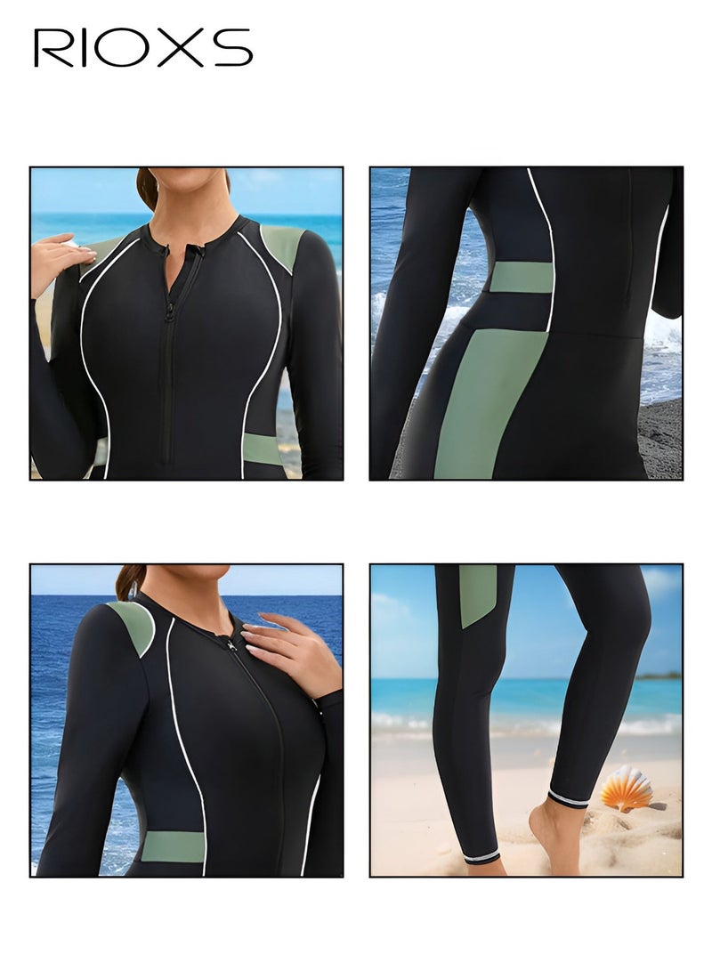 RIOXS Women's One Piece Swimsuit, Full Body Bathing Suit, Zip Front Long Sleeve Long Leg Swimwear For Women, UV Sun Protection Swimsuit, Muslim Swimming Suit, Laides Surfing Sports Swimwear, Great For Rafting/ Water Skiing/ Canoeing/ Summer Beach/ Water Park - Image 5