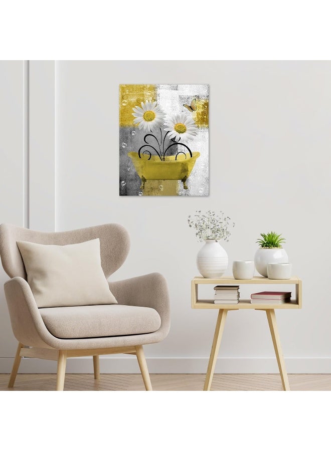 HVEST Farmhouse Floral Wall Art for Living Room, Yellow Flower and Butterfly Canvas Wall Art Modern Grey and White Abstract Geometric Framed Wall Art for Bathroom Bedroom Wall Decor, 20L X 16W inches - Image 4