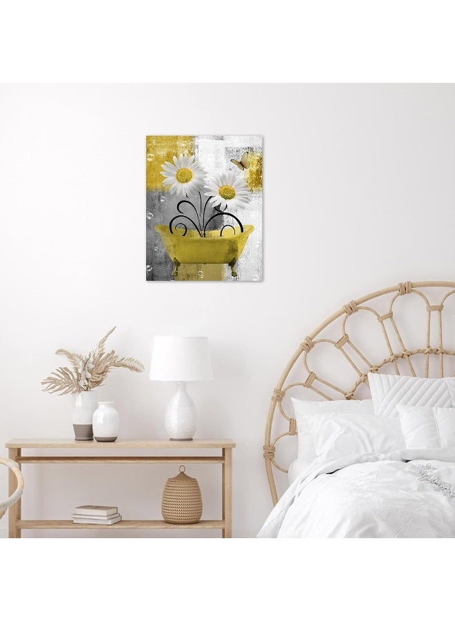 HVEST Farmhouse Floral Wall Art for Living Room, Yellow Flower and Butterfly Canvas Wall Art Modern Grey and White Abstract Geometric Framed Wall Art for Bathroom Bedroom Wall Decor, 20L X 16W inches - Image 5