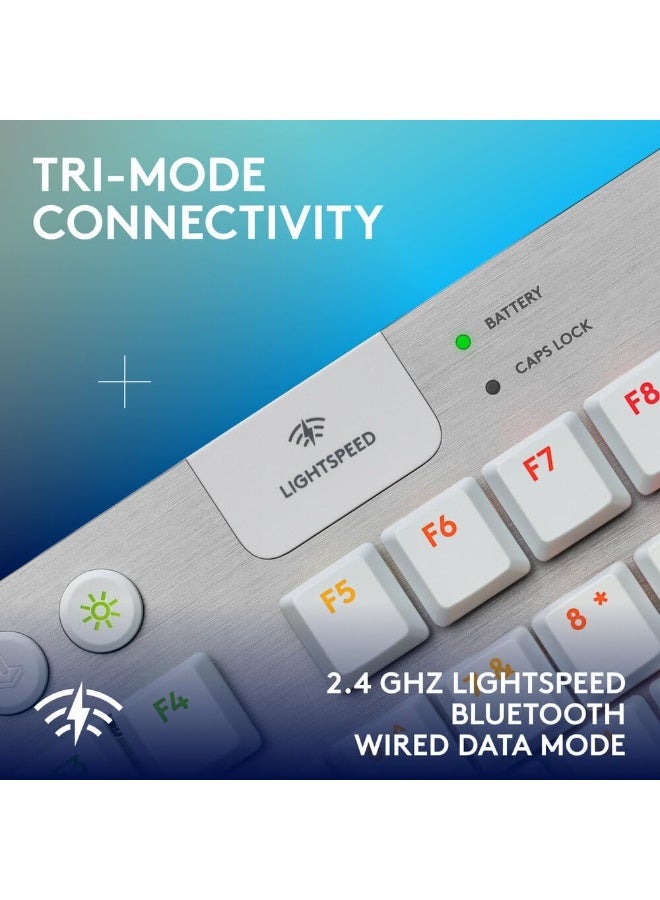 لوجيتيك لوحة مفاتيح الألعاب اللاسلكية G915 X LIGHTSPEED TKL منخفضة الارتفاع، مفاتيح PBT مزدوجة الطباعة، مفاتيح قابلة للبرمجة بالكامل، إضاءة خلفية RGB، تشطيب أنيق من الألمنيوم، GL بني لمسة، PC/Mac - أبيض - Image 5