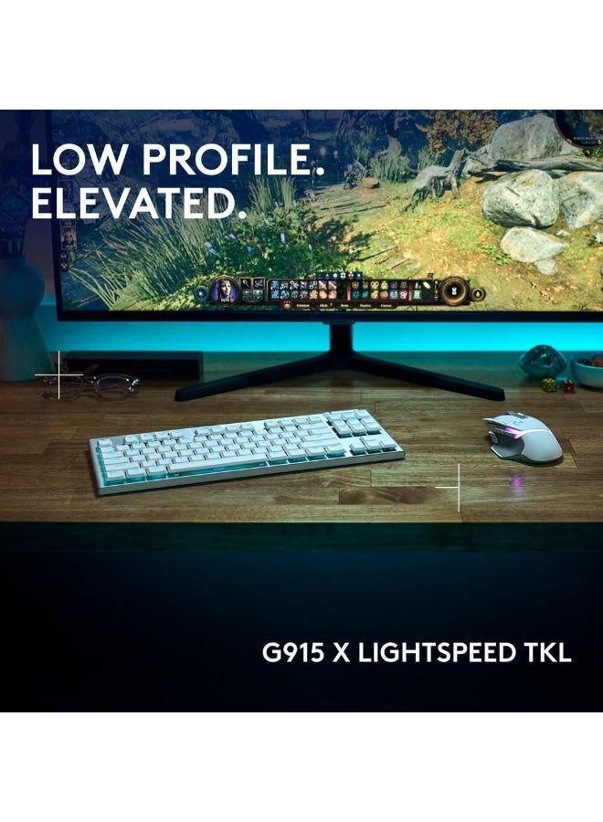 لوجيتيك لوحة مفاتيح الألعاب اللاسلكية G915 X LIGHTSPEED TKL منخفضة الارتفاع، مفاتيح PBT مزدوجة الطباعة، مفاتيح قابلة للبرمجة بالكامل، إضاءة خلفية RGB، تشطيب أنيق من الألمنيوم، GL بني لمسة، PC/Mac - أبيض - Image 2