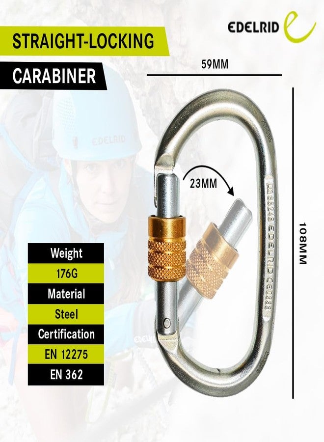 Edelrid Steel Oval Screw Locking Climbing Carabiner - Heavy Duty Steel Carabiner Hook for Permanent Anchors and Belay Chains, EN 362 Certified - Image 2