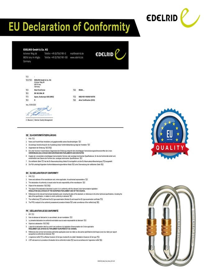 Edelrid Steel Oval Screw Locking Climbing Carabiner - Heavy Duty Steel Carabiner Hook for Permanent Anchors and Belay Chains, EN 362 Certified - Image 4