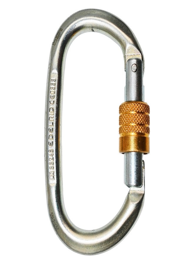 Edelrid Steel Oval Screw Locking Climbing Carabiner - Heavy Duty Steel Carabiner Hook for Permanent Anchors and Belay Chains, EN 362 Certified - Image 1