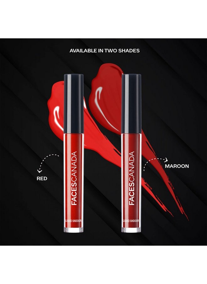 Liquid Sindoor - Red, 2.5 Ml | Highly Pigmented Rich Color | Quick Drying & Long Lasting | Velvet Matte Finish | Water-Proof | Smudge-Proof | Crease-Proof | Sponge Tip Applicator