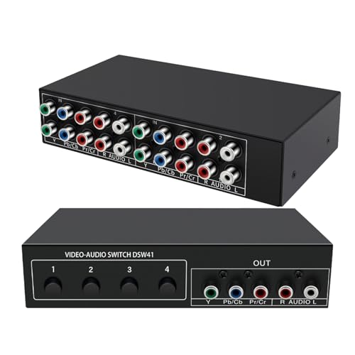 BolAAzuL Component AV Video Switch Box 4 in 1 Out, BolAAzuL 4 Port 5 RCA YPbPr Cable RGB Component AV Switcher Selector Converter 4-Way Plug & Play for Retro Gaming PS2 Wii Xbox DVD Player TV - Image 1