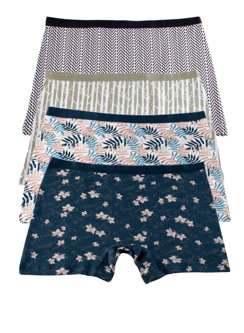 Milk Pack Of 4 Printed Cotton Hot Short Panties For Women  - Image 1