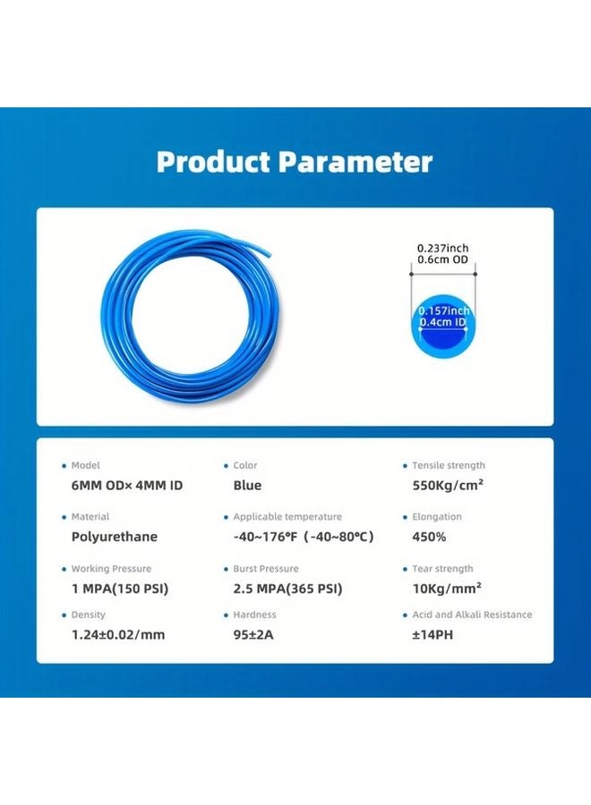 PT6MM Blue PU Air Hose Kit 12M 32 8Ft 6Mm OD 4Mm ID Industrial Pneumatic Tubing Waterproof Universal Thread - Image 4