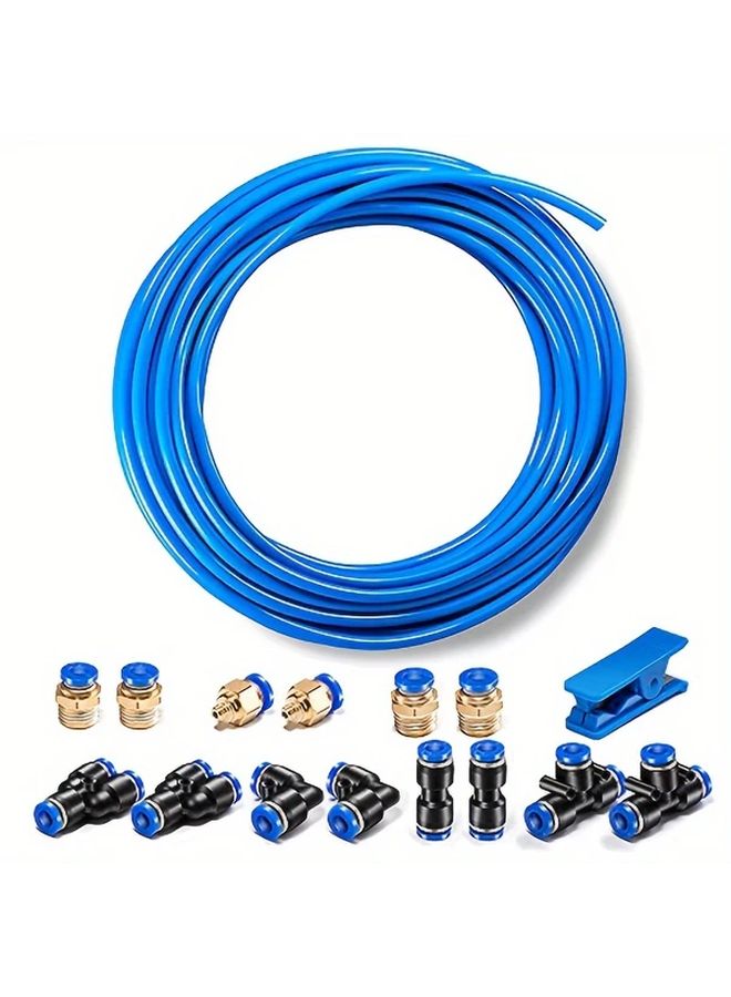 PT6MM Blue PU Air Hose Kit 12M 32 8Ft 6Mm OD 4Mm ID Industrial Pneumatic Tubing Waterproof Universal Thread - Image 1