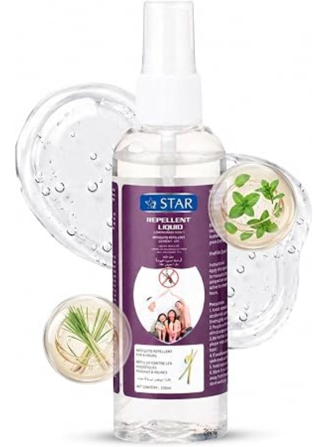 SZ Star Mosquito Repellant Spray 100ml - Deet Free Insects Killer Spray - Bug and Tick Repellent Liquid with Organic Lemongrass & Peppermint Extracts - Indoor Outdoor Mosquito Killer - Image 1