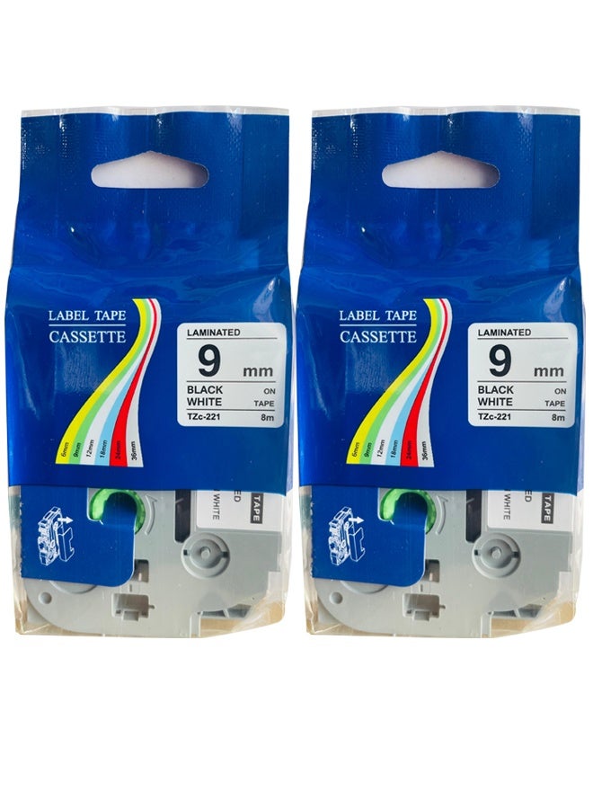 Office Maker Brother Compatible Label Tape 9mm × 8m – Black on White 2 pieces - Image 1