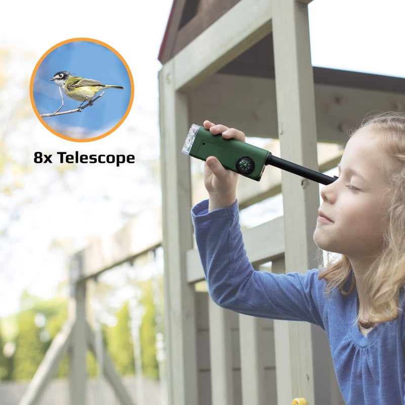 Carson X-Scope Kids 7 Function Multi Purpose Optical Pocket Tool with 30x Microscope, 8x Telescope, 9x Fold-Out Magnifier, Flashlight, Signal Whistle, Directional Compass and Digital Clock (CP-11) - Image 4