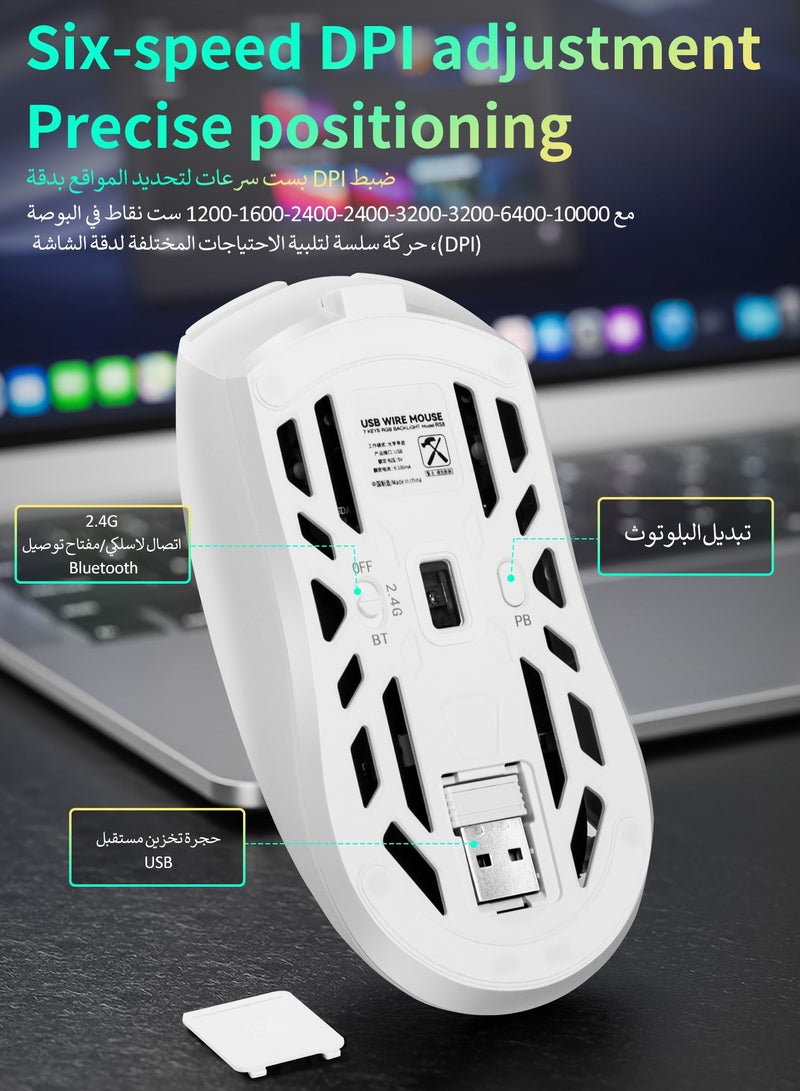 ARCHAEOPTERYX Wireless Mouse, Upgraded 2.4GHz Ergonomic Optical Mouse, Gaming mouse，10000 DPI Max, 6DPI Adjustable, 6 Buttons, Wireless Mouse for Laptop, PC, Chromebook, Notebook, 10M Wireless Connection Mouse | White  - Image 4