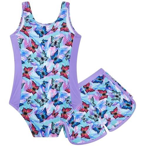 TUONROAD Girl's One Piece Swimsuit Size 5-6 Years Old Sleeveless Bathing Suit Butterflies Printed Swimwear for Hawaiian Beach Water Sports 5t 6t Girls Summer Sets Purple - Image 2