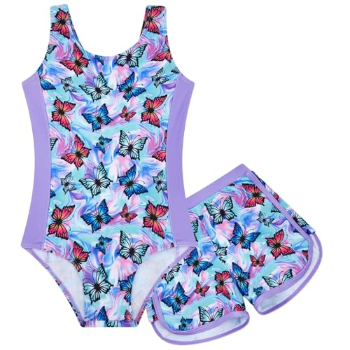 TUONROAD Girl's One Piece Swimsuit Size 5-6 Years Old Sleeveless Bathing Suit Butterflies Printed Swimwear for Hawaiian Beach Water Sports 5t 6t Girls Summer Sets Purple - Image 1