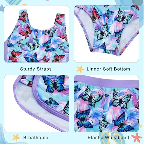 TUONROAD Girl's One Piece Swimsuit Size 5-6 Years Old Sleeveless Bathing Suit Butterflies Printed Swimwear for Hawaiian Beach Water Sports 5t 6t Girls Summer Sets Purple - Image 5