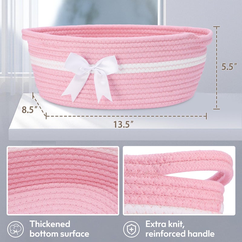 Yeeeasy Gift Basket with Bow and Bag - Home Decor Rope Storage Container for Baby Toys, 13.5"X 8.5" X 5.5" with Handles, Pink - Image 4
