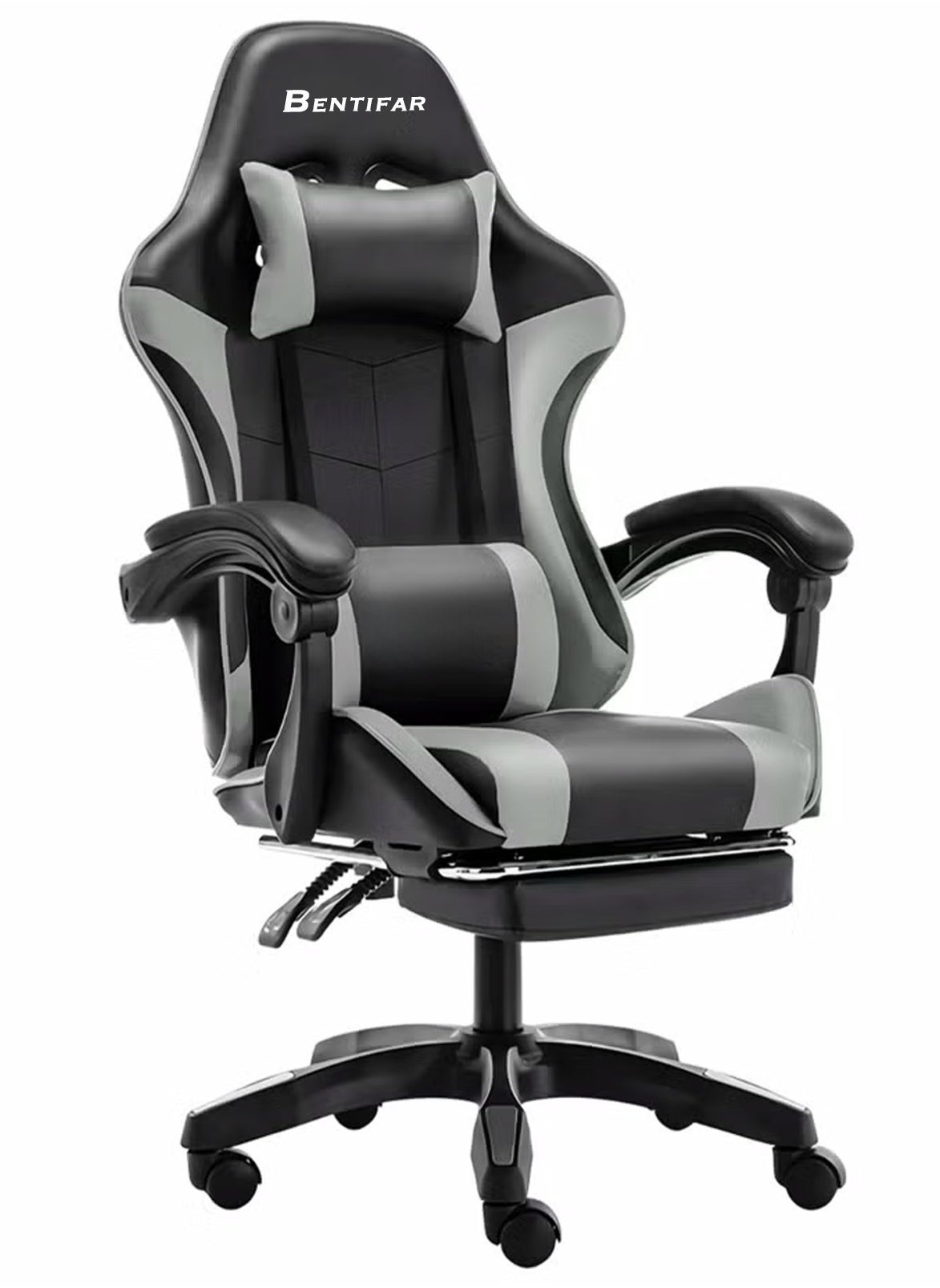 Bentifar Gaming Chair with Footrest, Adjustable Computer Chair, PC Office Chair, 360° Rotation, PU Leather, High Backrest, Lumbar Support, Comfortable Armrests, Headrest 