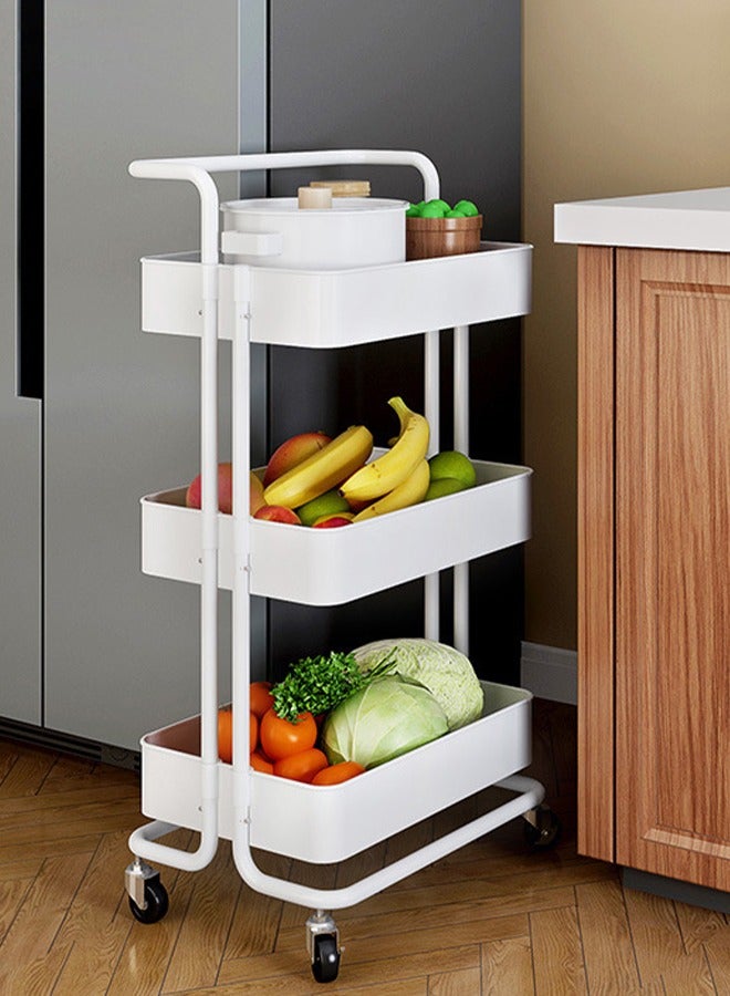3-Tier Multifunctional Organizer Cart with Ergonomic Handles & Silent 360° Wheels | Stainless Steel Frame for Kitchen/Office/Bathroom | Stylish Modern Design White Storage Trolley (87x43x37 cm) | Heavy-Duty & Space-Saving - Image 1