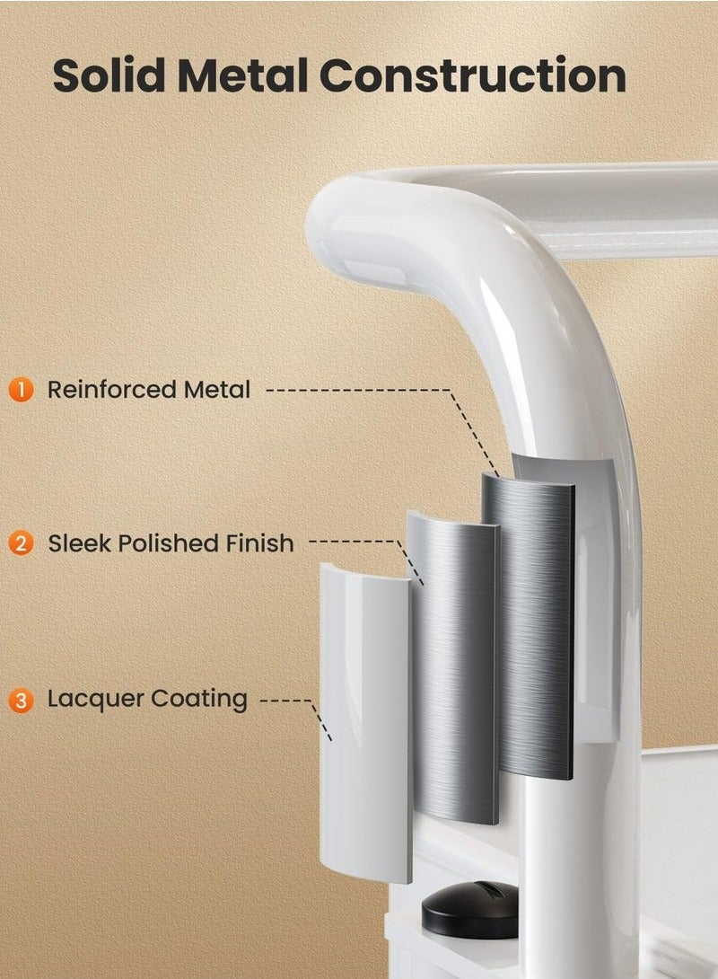 3-Tier Multifunctional Organizer Cart with Ergonomic Handles & Silent 360° Wheels | Stainless Steel Frame for Kitchen/Office/Bathroom | Stylish Modern Design White Storage Trolley (87x43x37 cm) | Heavy-Duty & Space-Saving - Image 2