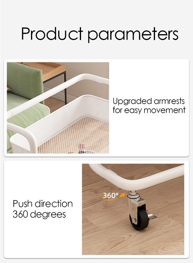 3-Tier Multifunctional Organizer Cart with Ergonomic Handles & Silent 360° Wheels | Stainless Steel Frame for Kitchen/Office/Bathroom | Stylish Modern Design White Storage Trolley (87x43x37 cm) | Heavy-Duty & Space-Saving - Image 4