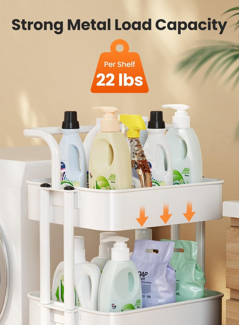 3-Tier Multifunctional Organizer Cart with Ergonomic Handles & Silent 360° Wheels | Stainless Steel Frame for Kitchen/Office/Bathroom | Stylish Modern Design White Storage Trolley (87x43x37 cm) | Heavy-Duty & Space-Saving - Image 5