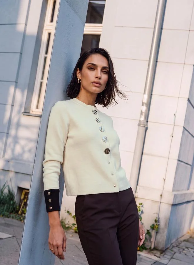 ايكونيك Iconic Textured Cardigan with High Neck