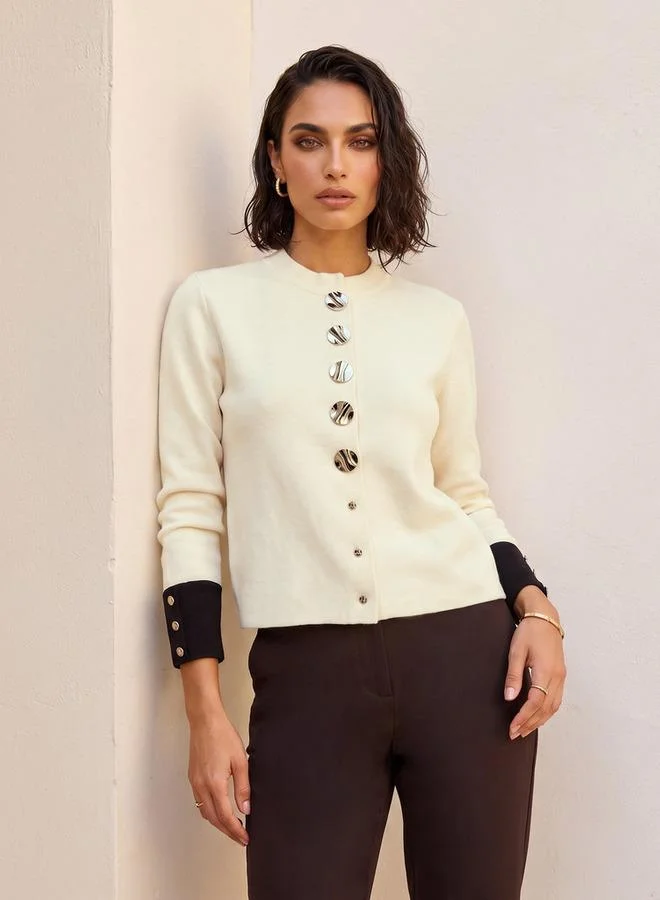 ايكونيك Iconic Textured Cardigan with High Neck