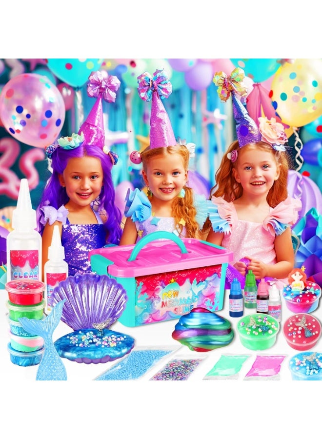 FLYHSO Summer Gift Mermaid Slime Kit for Girls, Shimmer Slime Making Kit for Kids Age 6-12 DIY Soft Glitter Glossy Metallic Slime Toy - Image 4
