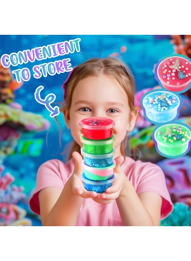 FLYHSO Summer Gift Mermaid Slime Kit for Girls, Shimmer Slime Making Kit for Kids Age 6-12 DIY Soft Glitter Glossy Metallic Slime Toy - Image 5