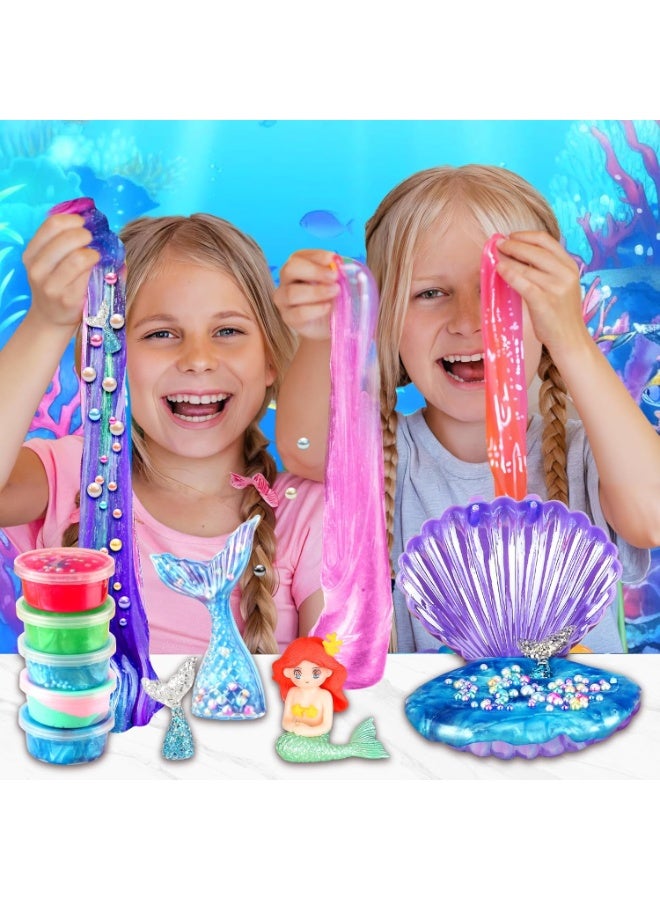 FLYHSO Summer Gift Mermaid Slime Kit for Girls, Shimmer Slime Making Kit for Kids Age 6-12 DIY Soft Glitter Glossy Metallic Slime Toy - Image 2