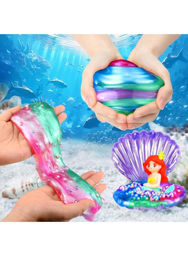 FLYHSO Summer Gift Mermaid Slime Kit for Girls, Shimmer Slime Making Kit for Kids Age 6-12 DIY Soft Glitter Glossy Metallic Slime Toy - Image 3