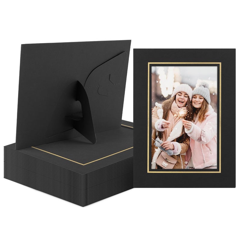 Golden State Art Golden State Art Pack Of 25 4X6 Paper Picture Frames With Easel Photo Frame Cards Diy Cardboard Black 