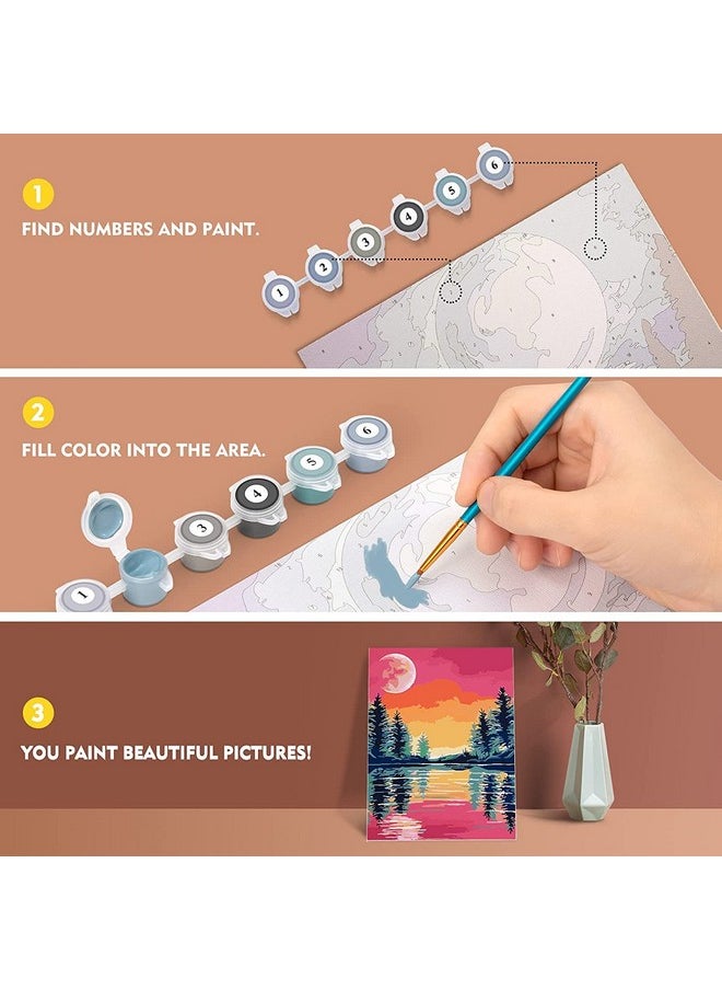 Magicfly 3 Pack Paint By Number For Adults Beginner Moon Lake Landscape Diy Painting By Number Kit Easy Acrylic Paint By Numbers On Canvas 9X12 Inch Include 10 Multi Sized Brushes  - Image 3