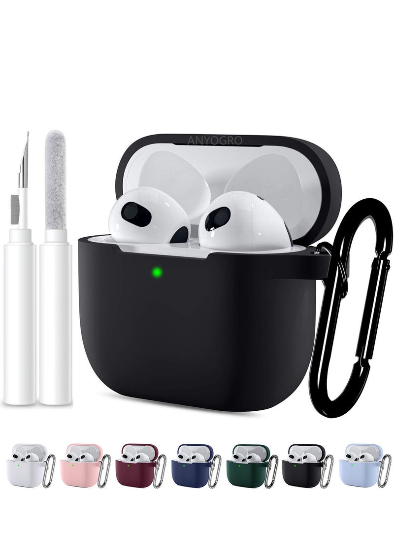 أنيوغرو متوافق مع غطاء حافظة AirPods 4 2024 مع مجموعة أدوات التنظيف، حافظة واقية من السيليكون الناعم لحافظة Apple AirPods من الجيل الرابع للسفر أو التنقل اليومي، ملحقات مع سلسلة مفاتيح - أسود - Image 1