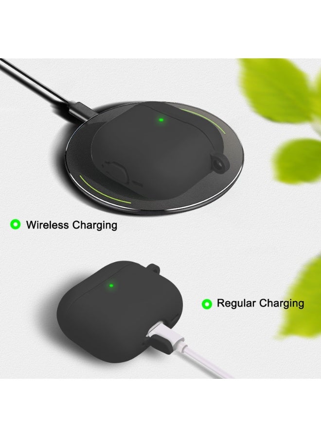 أنيوغرو متوافق مع غطاء حافظة AirPods 4 2024 مع مجموعة أدوات التنظيف، حافظة واقية من السيليكون الناعم لحافظة Apple AirPods من الجيل الرابع للسفر أو التنقل اليومي، ملحقات مع سلسلة مفاتيح - أسود - Image 3