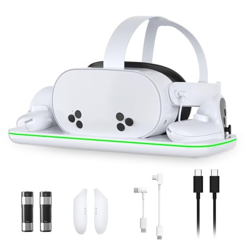 Nargos Charging Station for Meta Quest 3 and Oculus Quest 3S, VR Accessories Charging Station with LED Light for Oculus Quest 3/ 3S, 2 Rechargeable Batteries, Magnetic Charging (VR Machine not Included) - Image 1