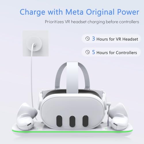 Nargos Charging Station for Meta Quest 3 and Oculus Quest 3S, VR Accessories Charging Station with LED Light for Oculus Quest 3/ 3S, 2 Rechargeable Batteries, Magnetic Charging (VR Machine not Included) - Image 3