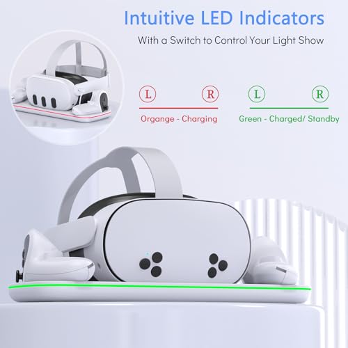 Nargos Charging Station for Meta Quest 3 and Oculus Quest 3S, VR Accessories Charging Station with LED Light for Oculus Quest 3/ 3S, 2 Rechargeable Batteries, Magnetic Charging (VR Machine not Included) - Image 5