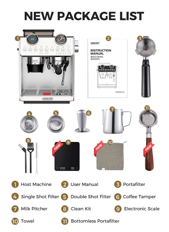 Cafelffe - Barista Espresso Machine With Double Boilers And Double Pumps Household And Commercial Dual Use Espresso Coffee Maker With Grinder All-In-One 2.5L White - Image 1