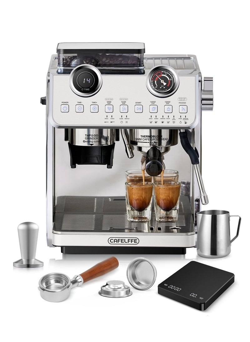 Cafelffe Barista Espresso Machine With Double Boilers And Double Pumps Household And Commercial Dual Use Espresso Coffee Maker With Grinder All-In-One 2.5L White  - Image 1