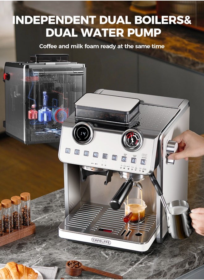 Cafelffe Barista Espresso Machine With Double Boilers And Double Pumps Household And Commercial Dual Use Espresso Coffee Maker With Grinder All-In-One 2.5L White  - Image 3